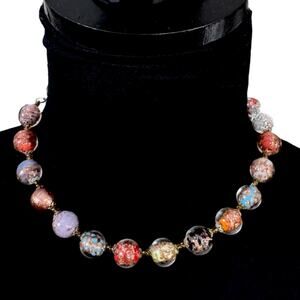 Vintage Murano Wedding Cake Bead Necklace 1930s Gold Fleck Choker 16.25”